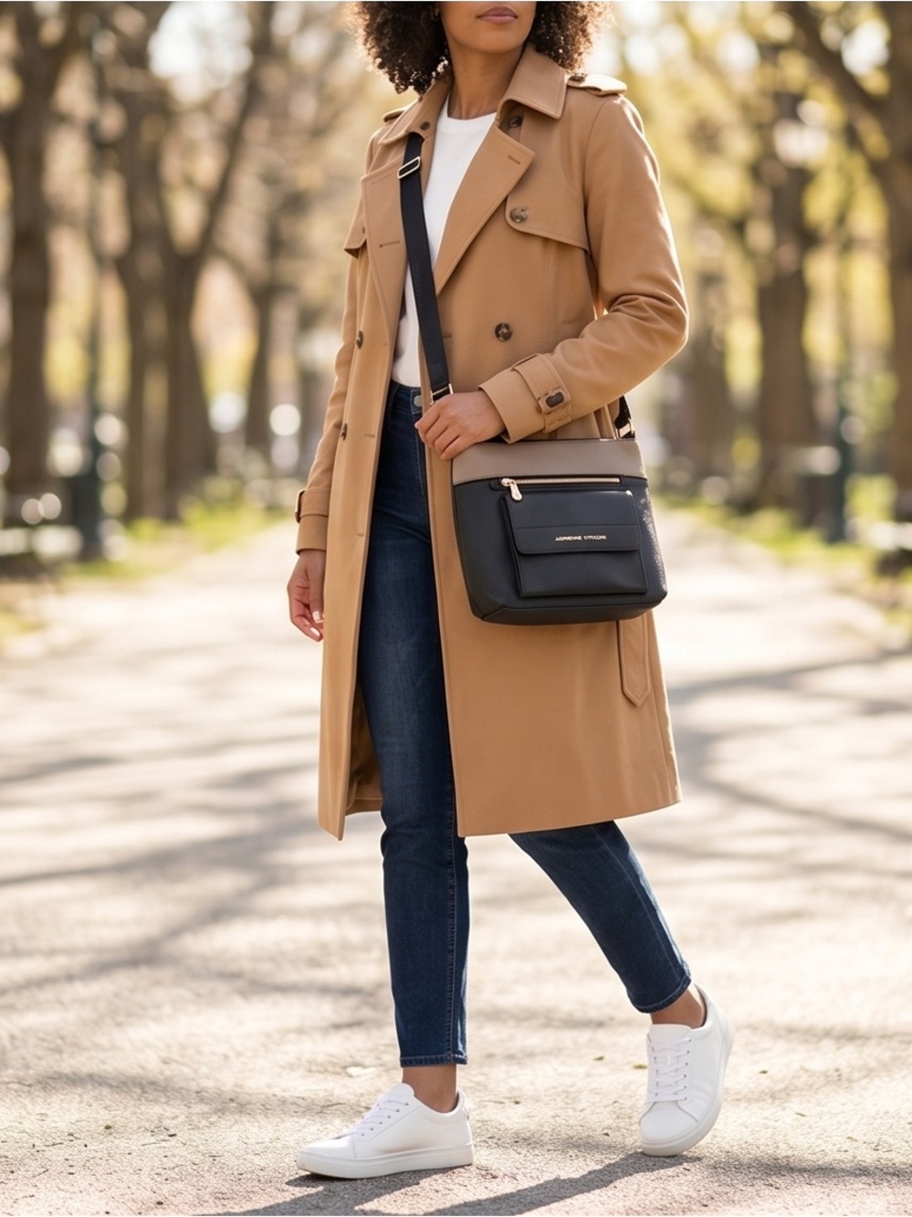 #4 Adrienne Vittadini Two-Tone Black and Taupe Crossbody Bag